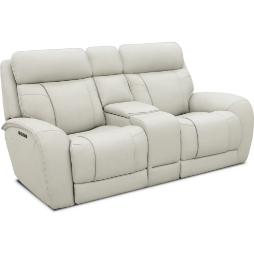 Moorehead Zero Gravity Triple Power Reclining Console Loveseat in Kona White Top-Grain Leather